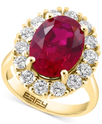 EFFY Collection - Lab Grown Ruby (6-3/4 ct. t.w.) & Lab Grown Diamond (1-3/8 ct. t.w.) Halo Ring in 14k Gold