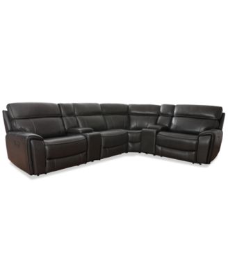 Furniture - 132.5" 6-Pc. Leather Sectional with 2 Power Recliners and 2 Consoles