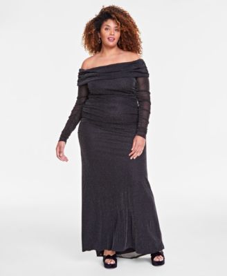 B Darlin - Trendy Plus Size Off-The-Shoulder Glitter Gown
