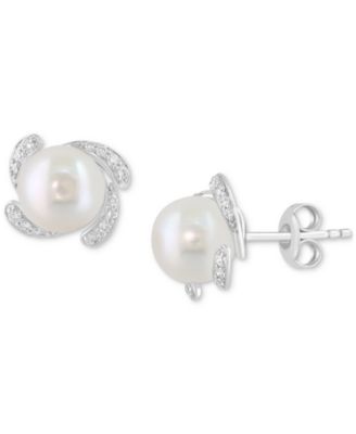 EFFY Collection - Freshwater Pearl (8mm) & Diamond Earrings (1/10 ct. t.w.) in Sterling Silver