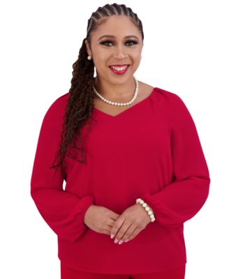 Kasper - Women's V-Neck Raglan-Long-Sleeve Blouse