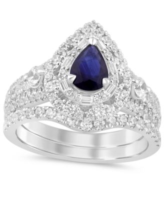 Macy's - Sapphire (3/4 ct. t.w.) & Diamond (1 ct. t.w.) Oval Halo Bridal Set in 14k White Gold
