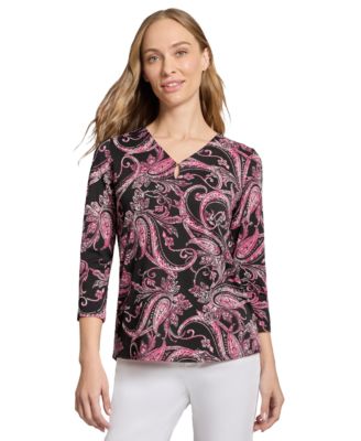 Jones New York - Women's Paisley-Print Keyhole Top
