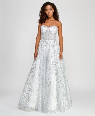 B Darlin - Juniors' Strapless Glitter Mesh Ball Gown