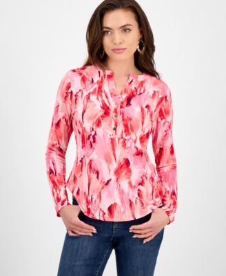 I.N.C. International Concepts - Petite Floral Button-Placket Top