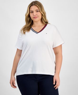 Tommy Hilfiger - Plus Size Contrast Trim V-Neck Top