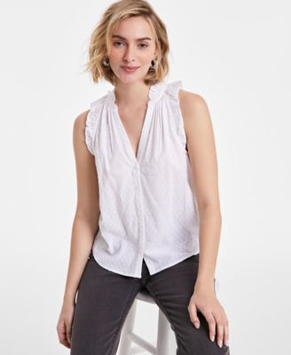 On 34th - Women's Ruffled Floral-Print V-Neck Top
