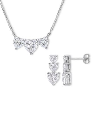 Macy's - 2-Pc. Set Moissanite Triple Heart Pendant Necklace & Matching Stud Earrings (5-1/2 ct. t.w.) in Sterling Silver