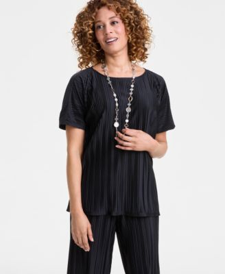 JM Collection - Women's Pliss&eacute; Dolman Short-Sleeve Top