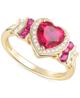 Macy's - Lab Grown Ruby (1-1/2 ct. t.w.), White Sapphire (1/4 ct. t.w.) & Diamond Accent Heart Ring in 14K Gold Over Sterling Silver