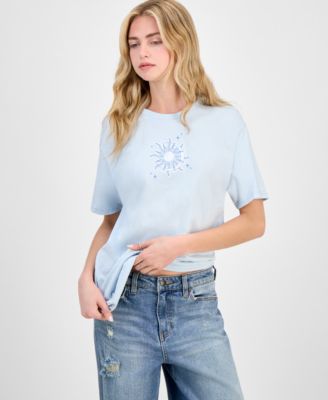 Rebellious One - Juniors' Cotton Celestial Graphic-Print Boyfriend Tee