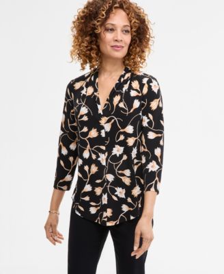 JM Collection - Petite Floral-Print V-Neck Top, Exclusively at Macy's