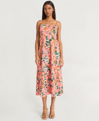 The Good Journey - Women's Printed Square-Neck Sleeveelss Midi Dress