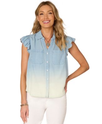 Democracy - Petite Ombre Button-Front Flutter-Sleeve Top
