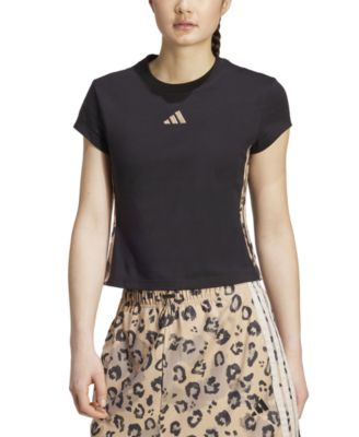adidas - Women's Leopard-Print Trim Slim-Fit T-Shirt