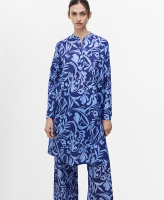 MANGO - Women's Cotton Two-Tone Printed Tunic