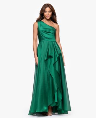 XSCAPE - Women's Metallic Draped One-Shoulder Gown