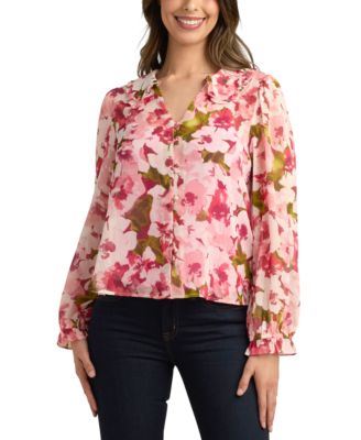 BCX - Juniors' Printed Button-Front Blouse