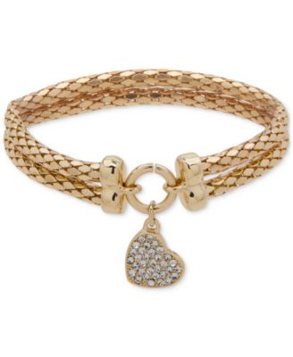 Nine West - Pav&eacute; Heart Charm Double-Row Stretch Bracelet