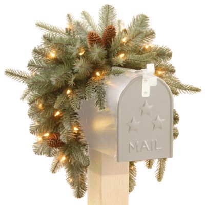 National Tree Company - National Tree 36" Frosted Arctic Spruce Mailbox Swag with Battery Operated Warm White LED Lights