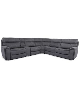 Furniture - Hutchenson 6-Pc. Fabric Sectional with 2 Power Recliners, Power Headrests and Console with USB