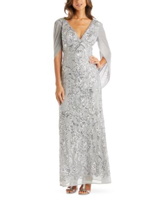 R & M Richards - Sequin Drape-Back Cape Gown
