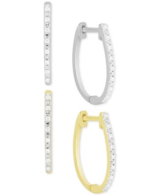 Macy's - 2-Pc. Set Diamond Hoop Earrings (1/6 ct. t.w.) in Sterling Silver & 14k Gold-Plated Sterling Silver