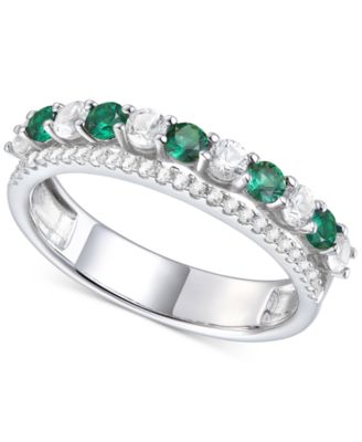 Macy's - Lab-Grown Emerald (1/3 ct. t.w.) & Lab-Grown White Sapphire (5/8 ct. t.w.) Stack Band in Sterling Silver (Also in Lab-Grown Ruby & Lab-Grown Sapphire)