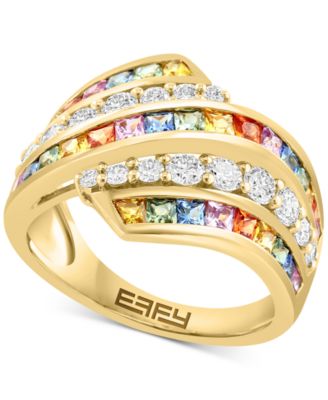 EFFY Collection - Multi-Sapphire (1-3/4 ct. t.w.) & Diamond (3/4 ct. t.w.) Multirow Swirl Ring in 14k Gold