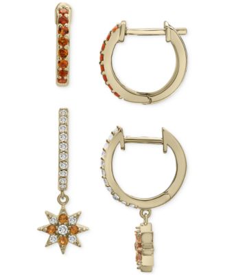 Macy's - 2-Pc. Set Citrine (1/4 ct. t.w.) & Lab-grown White Sapphire (1/2 ct. t.w.) Hoop & Dangle Star Earrings in 14k Gold-Plated Sterling Silver