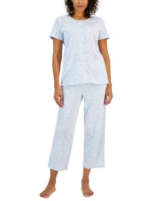 Charter Club - Women's 2-Pc. Cotton Striped Cropped Pajamas Set