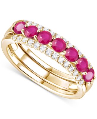 Macy's - 2-Pc. Set Emerald (7/8 ct. t.w.) Ring & Diamond Enhancer (1/4 ct. t.w.) in 14k Gold (Also in Ruby and Sapphire)
