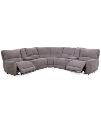 Furniture - Deklyn 129" 7-Pc. Fabric Sectional with 2 Power Recliners & 2 Consoles