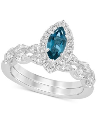Macy's - London Blue Topaz (5/8 ct. t.w.) & Diamond (7/8 ct. t.w.) Bridal Set in 14k White Gold