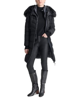 DKNY - Women's Bibbed Faux-Fur-Trim Hooded Puffer Coat