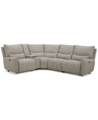 Furniture - Olper 5-Pc. Fabric Zero Wall Sectional Sofa with Three Power Motion Pieces & Console