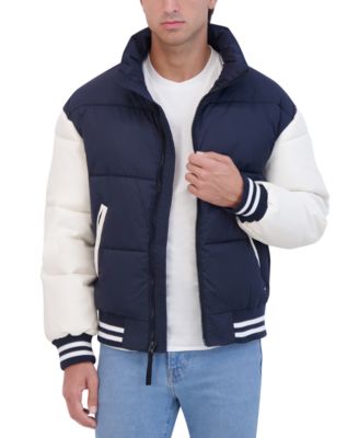 Hudson - Men's Varsity Puffer Jacket with Faux Leather Sleeves
