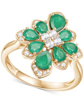 Macy's - Emerald (1-3/4 ct. t.w.) & Diamond (1/4 ct. t.w.) Pear Flower Ring in 14k Gold (Also in Ruby & Sapphire)