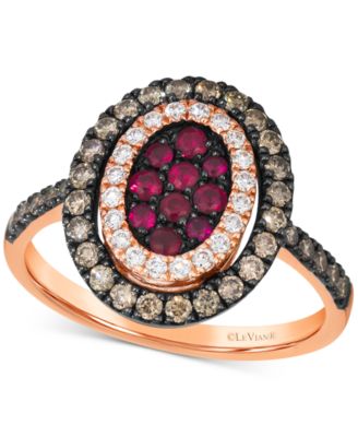 Le Vian - Chocolatier&reg; Passion Ruby (1/4 ct. t.w.) & Diamond (5/8 ct. t.w.) Halo Cluster Oval Statement Ring in 14k Rose Gold