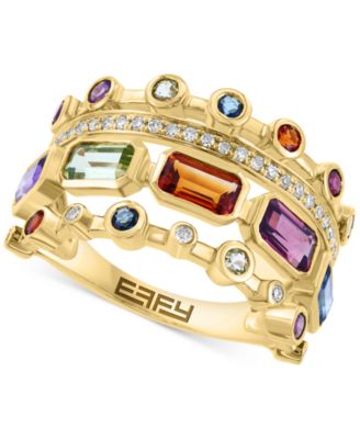 EFFY Collection - Multi-Gemstone (2-1/10 ct. t.w.) & Diamond (1/8 ct. t.w.) Multirow Statement Ring in 14k Gold