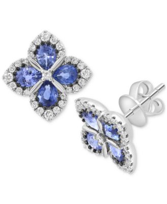 EFFY Collection - Blue Sapphire (1-3/8 ct. t.w.) & Diamond (1/3 ct. t.w.) Flower Stud Earrings in 14k White Gold