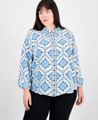 JM Collection - Plus Size Embellished-Placket Button-Front Shirt