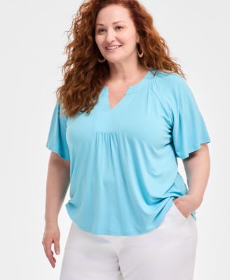 Style & Co - Plus Size Trapunto-Stitch Flutter-Sleeve Top