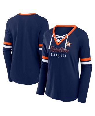 Fanatics - Women's  Navy Houston Astros Won Done Raglan Lace-Up Long Sleeve T-Shirt