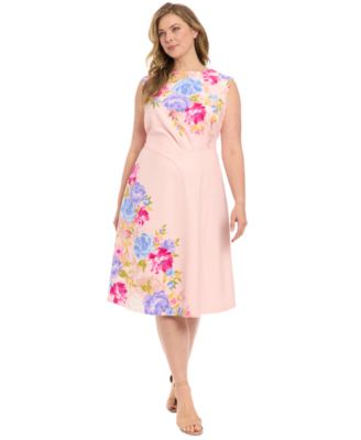 London Times - Plus Size Placed Floral-Print Sleeveless Midi Dress
