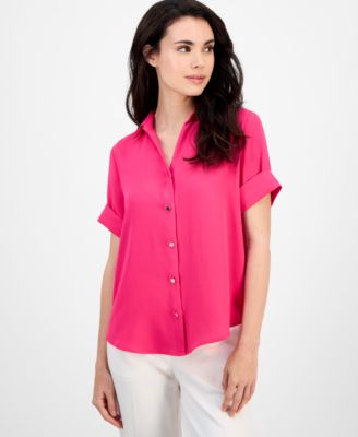 AK Anne Klein - Women's Cuffed Short-Sleeve Shirt