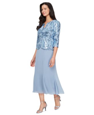 Alex Evenings - Women's Sequined Jacket & Chiffon Midi Dress