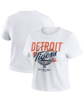 WEAR by Erin Andrews - Women's White Detroit Tigers Distressed Cropped Baby T-Shirt