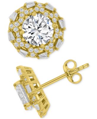 Macy's - Cubic Zirconia Halo Stud Earrings in 14k Yellow Gold over Sterling Silver