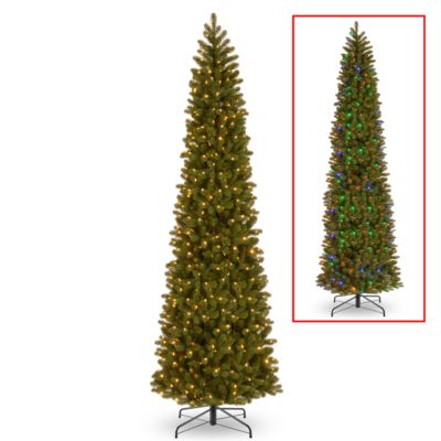 National Tree Company - National Tree 12' Feel Real Downswept Douglas Fir Pencil Slim Tree with 850 Dual Color LED Lights & Caps